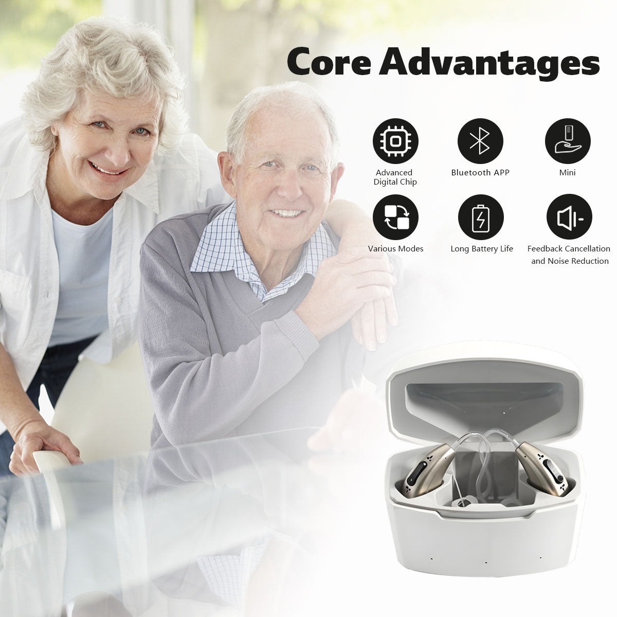 Soroya Revolutionary New OTC Bluetooth APP Rechargable Digital Open-Fit Hearing Aid Hi-quality Clear Sound Light and Comfortable
